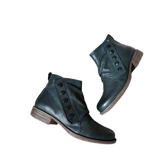 Miz Mooz Lulu Ankle Boots Ruched Leather US 9 EU 39 Ocean Blue - Picture 1 of 8